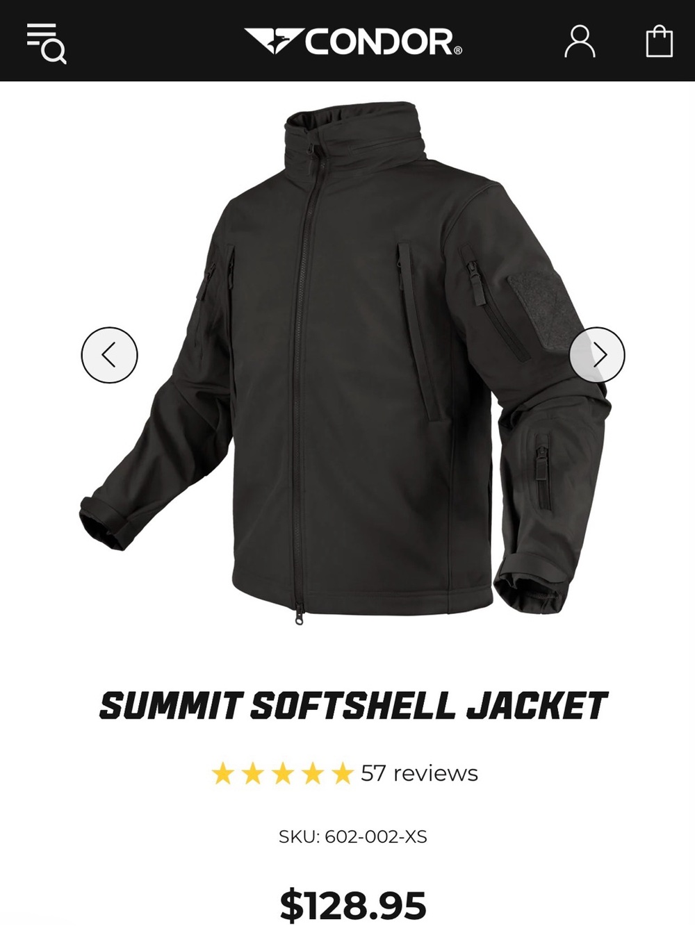 Condor Men's Black Tactical Softshell Jacket - Size M
